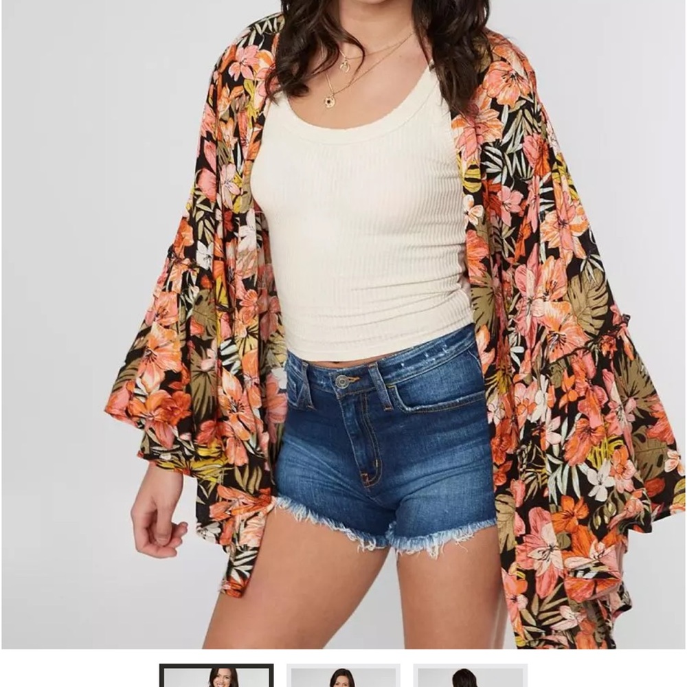Billabong Floral Kimono - Black, Orange, Pink